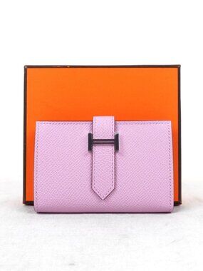 Hermès Bearn Mini Epsom Leather Wallet In Mauve Sylvestre & Silver - New In Box